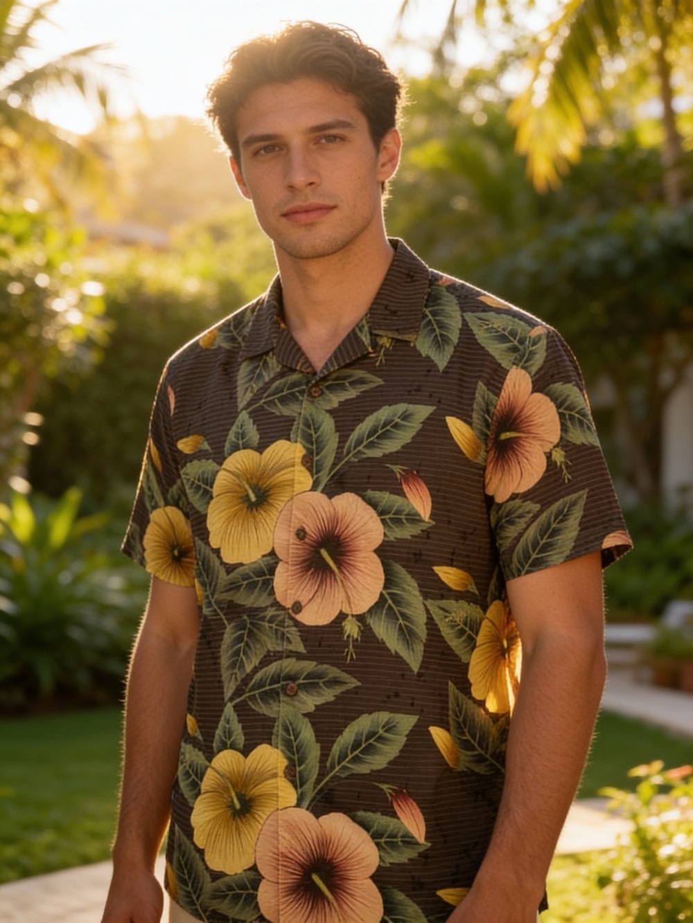 Tommy Bahama Mens L Relax Vtg Silk Hawaiian Camp Button Shirt Floral Textured